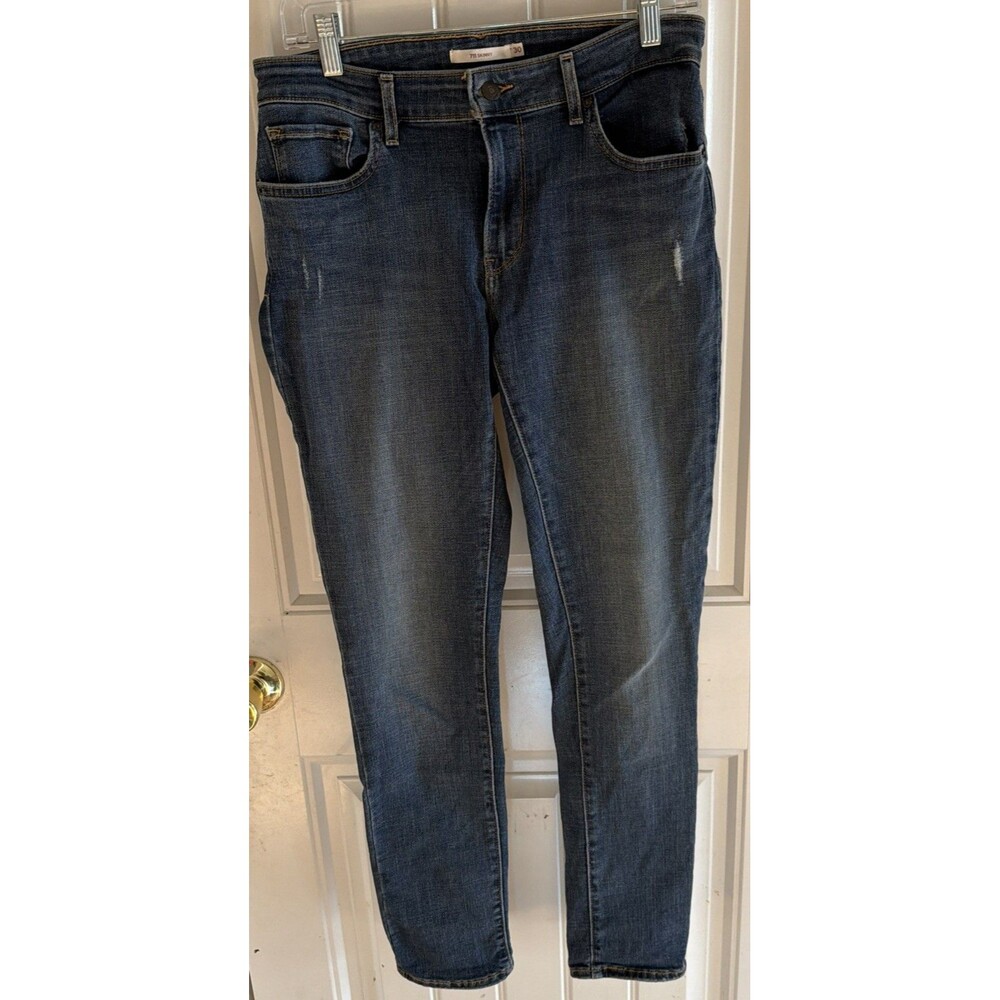 Levi's 711 Jeans Womens 30x28 Blue Denim Distressed Medium Wash Classic Skinny